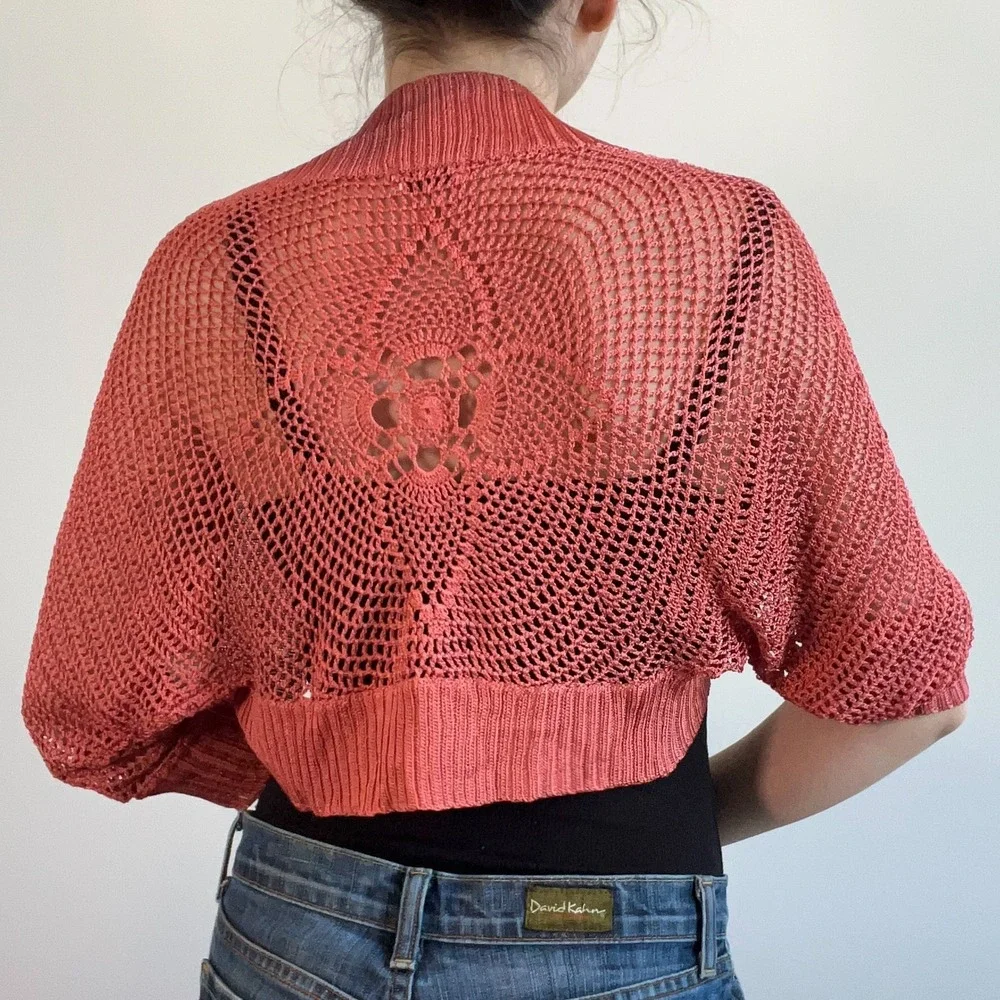Vintage Shine New York Crochet Pink Bolero Shrug